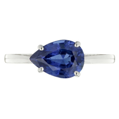 Natural Real ( Not Lab Grown )  Solitaire Gemstone Sapphire Engagement Ring Pear Cut 2 Carats Gold 14K