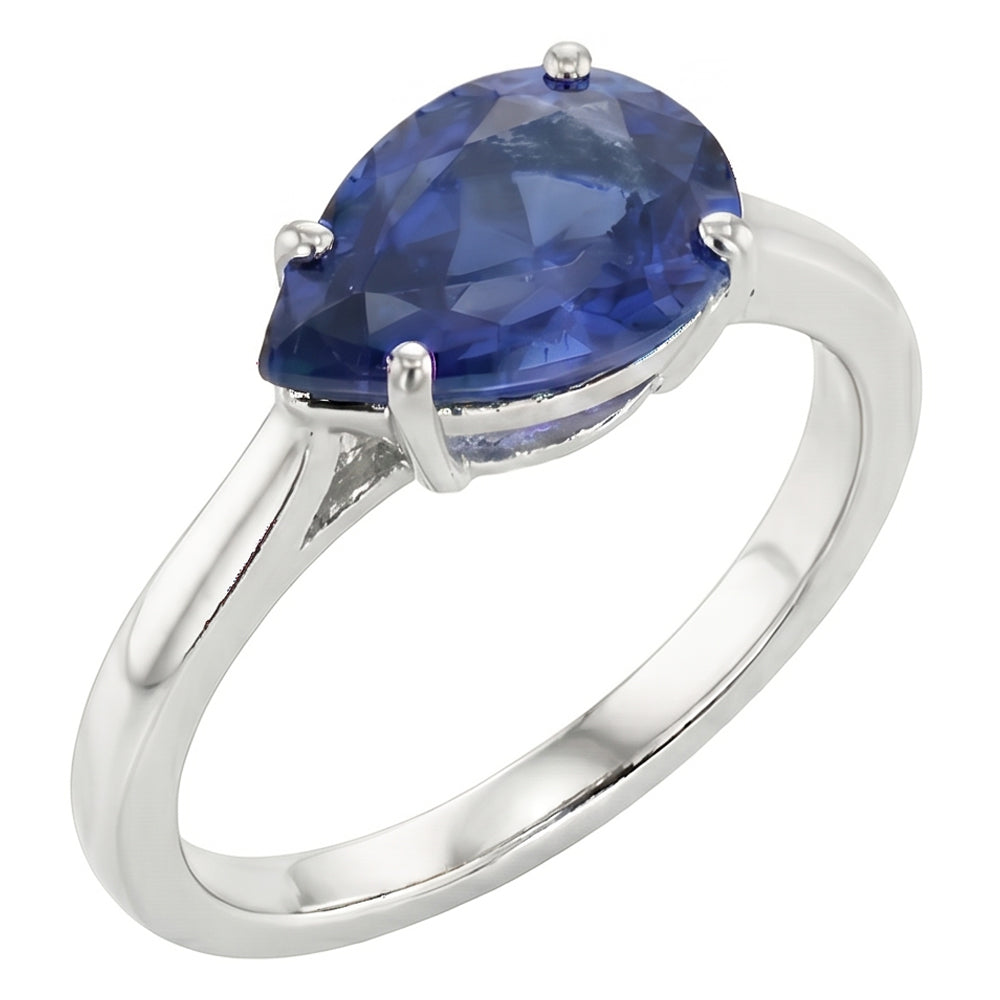 Natural Real ( Not Lab Grown )  Solitaire Gemstone Sapphire Engagement Ring Pear Cut 2 Carats Gold 14K