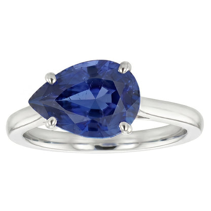 Natural Real ( Not Lab Grown )  Solitaire Gemstone Sapphire Engagement Ring Pear Cut 2 Carats Gold 14K