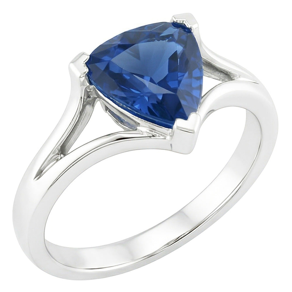 Natural Real ( Not Lab Grown )  Solitaire Gold Ring Trillion Ceylon Sapphire V Split Shank 1.50 Carats