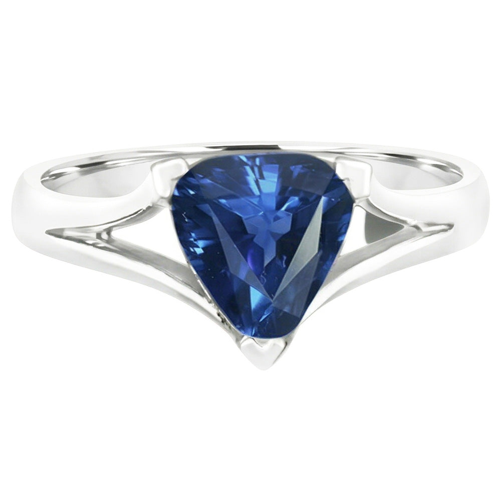 Natural Real ( Not Lab Grown )  Solitaire Gold Ring Trillion Ceylon Sapphire V Split Shank 1.50 Carats