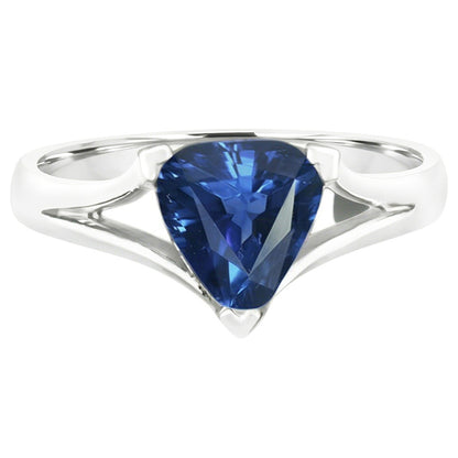 Natural Real ( Not Lab Grown )  Solitaire Gold Ring Trillion Ceylon Sapphire V Split Shank 1.50 Carats