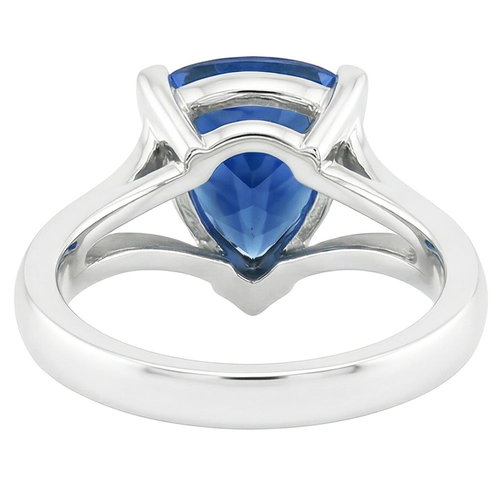 Natural Real ( Not Lab Grown )  Solitaire Gold Ring Trillion Ceylon Sapphire V Split Shank 1.50 Carats