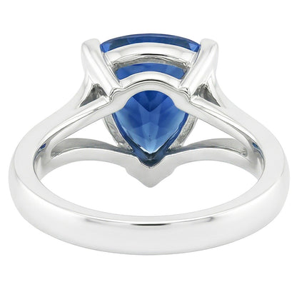 Natural Real ( Not Lab Grown )  Solitaire Gold Ring Trillion Ceylon Sapphire V Split Shank 1.50 Carats