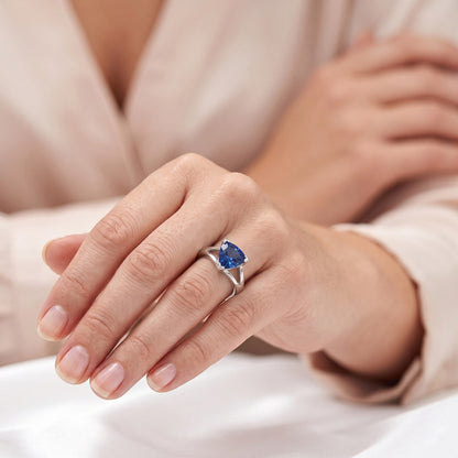 Natural Real ( Not Lab Grown )  Solitaire Gold Ring Trillion Ceylon Sapphire V Split Shank 1.50 Carats