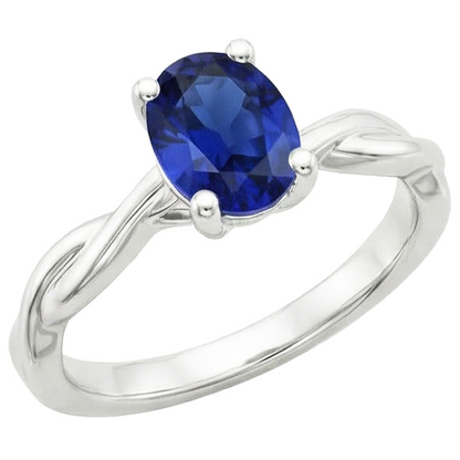 Natural Real ( Not Lab Grown )  Solitaire Gold Ring Twist Style Oval Blue Sapphire 2 Carats