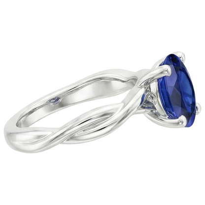 Natural Real ( Not Lab Grown )  Solitaire Gold Ring Twist Style Oval Blue Sapphire 2 Carats