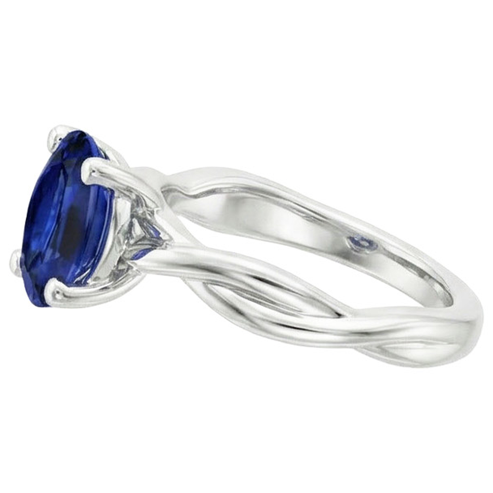 Natural Real ( Not Lab Grown )  Solitaire Gold Ring Twist Style Oval Blue Sapphire 2 Carats