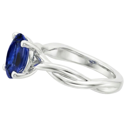 Natural Real ( Not Lab Grown )  Solitaire Gold Ring Twist Style Oval Blue Sapphire 2 Carats