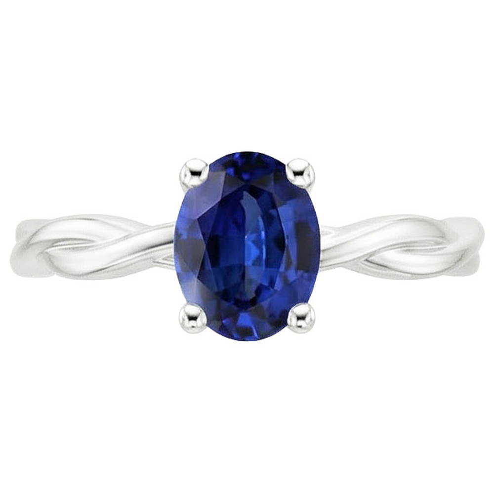 Natural Real ( Not Lab Grown )  Solitaire Gold Ring Twist Style Oval Blue Sapphire 2 Carats