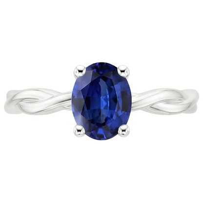 Natural Real ( Not Lab Grown )  Solitaire Gold Ring Twist Style Oval Blue Sapphire 2 Carats