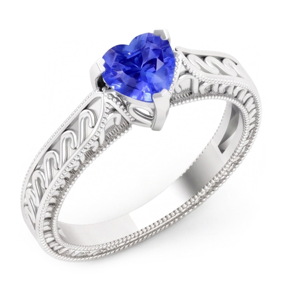 Natural Real ( Not Lab Grown )  Solitaire Heart Light Blue Sapphire Ring 1 Carat Filigree Shank Gold