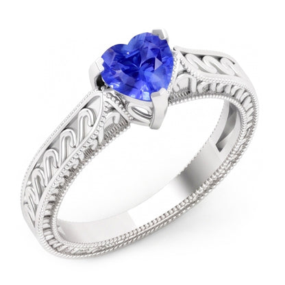 Natural Real ( Not Lab Grown )  Solitaire Heart Light Blue Sapphire Ring 1 Carat Filigree Shank Gold