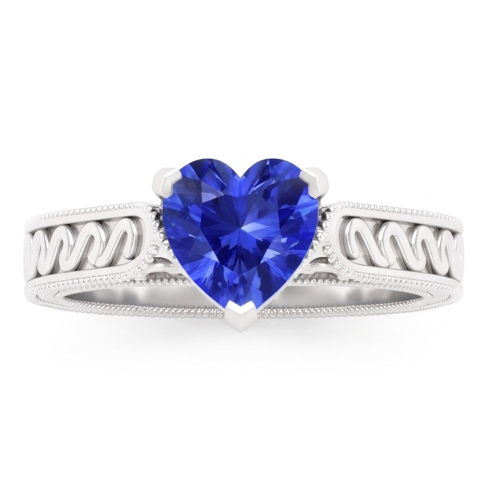 Natural Real ( Not Lab Grown )  Solitaire Heart Light Blue Sapphire Ring 1 Carat Filigree Shank Gold