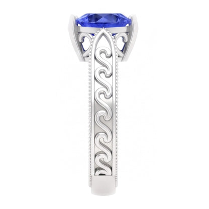Natural Real ( Not Lab Grown )  Solitaire Heart Light Blue Sapphire Ring 1 Carat Filigree Shank Gold