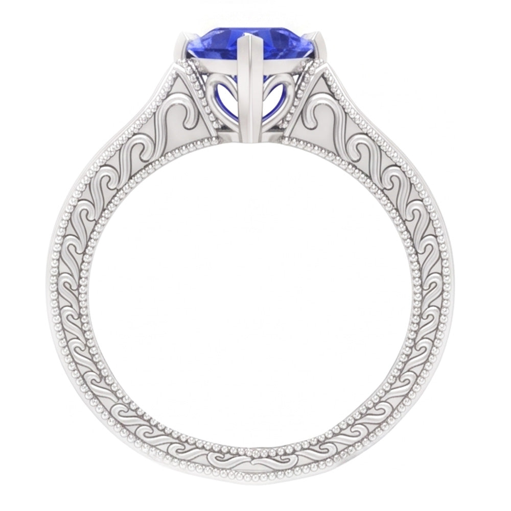 Natural Real ( Not Lab Grown )  Solitaire Heart Light Blue Sapphire Ring 1 Carat Filigree Shank Gold