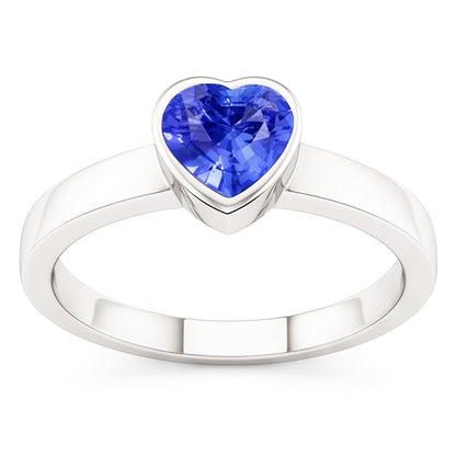 Natural Real ( Not Lab Grown )  Solitaire Heart Light Blue Sapphire Ring Bezel Set 1 Carat