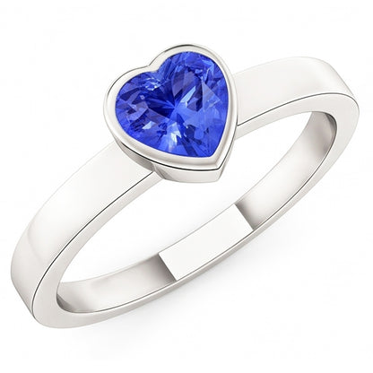 Natural Real ( Not Lab Grown )  Solitaire Heart Light Blue Sapphire Ring Bezel Set 1 Carat