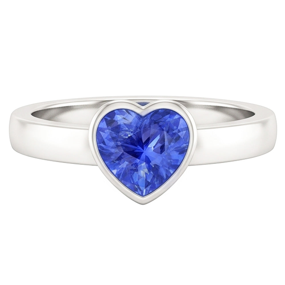 Natural Real ( Not Lab Grown )  Solitaire Heart Light Blue Sapphire Ring Bezel Set 1 Carat
