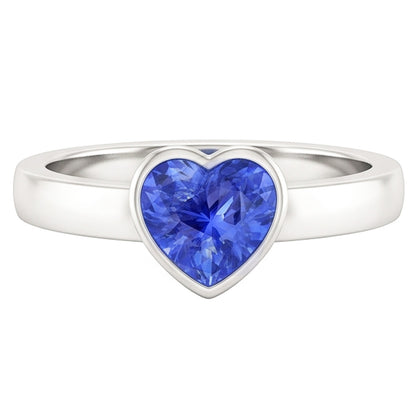 Natural Real ( Not Lab Grown )  Solitaire Heart Light Blue Sapphire Ring Bezel Set 1 Carat