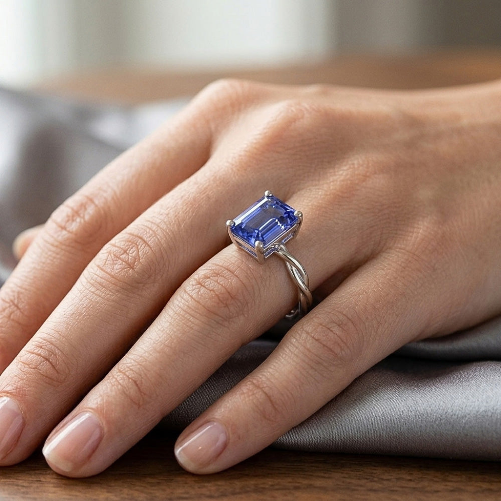 Natural Real ( Not Lab Grown )  Solitaire Infinity Style Ring Emerald Sri Lankan Sapphire 2.50 Carats