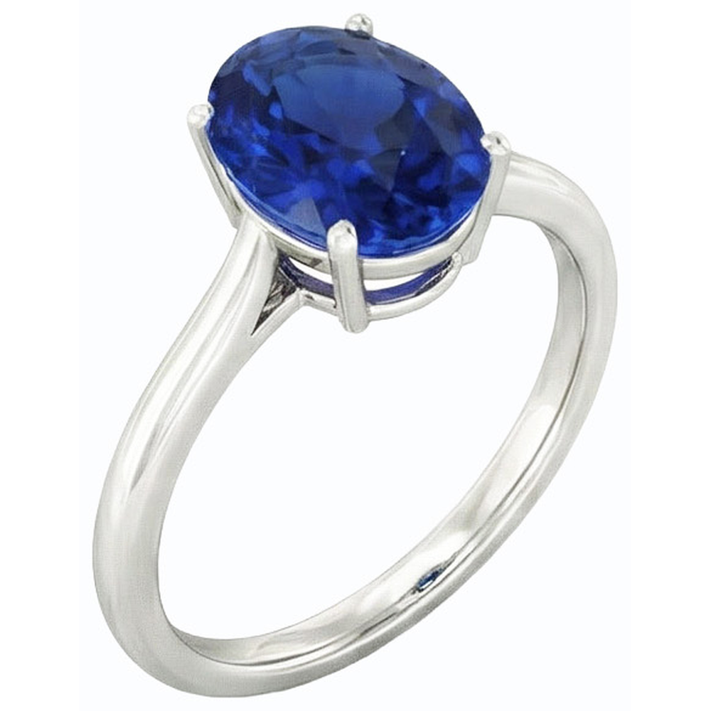 Natural Real ( Not Lab Grown )  Solitaire Oval Deep Blue Sapphire Ring 2 Carats White Gold