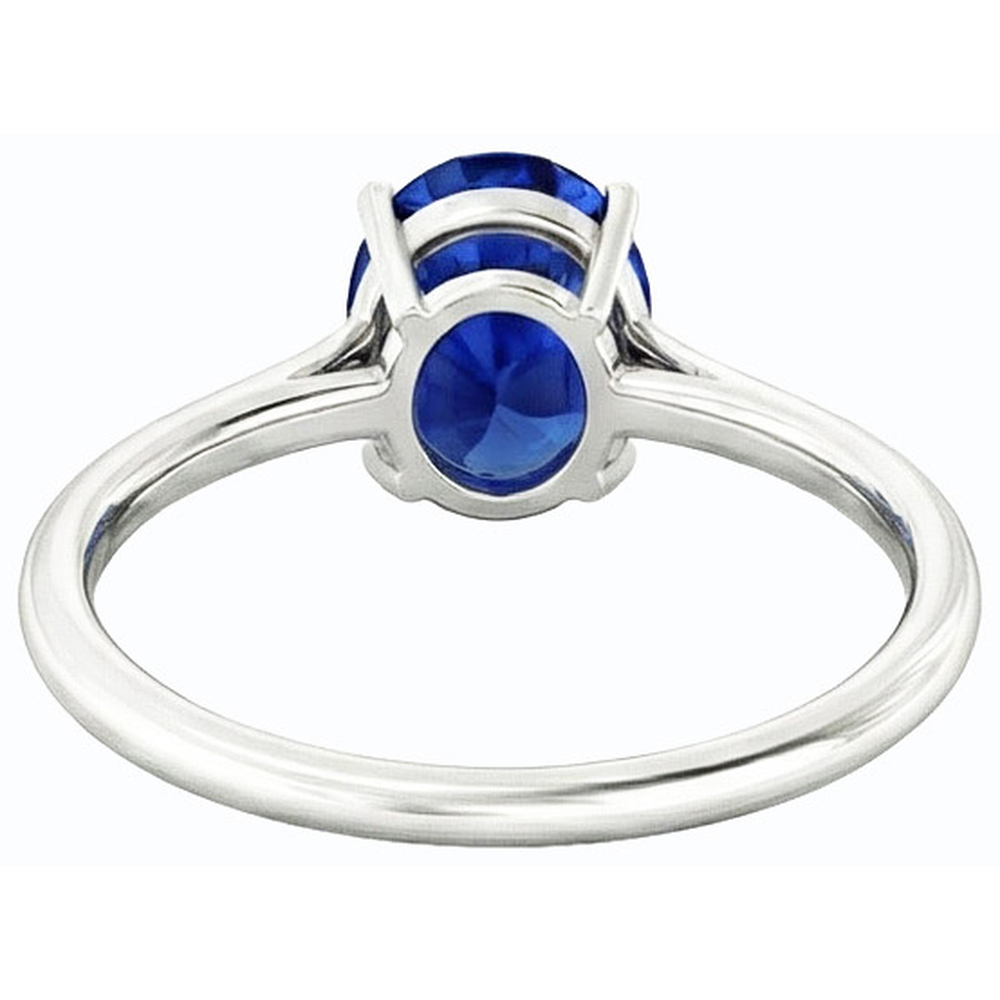 Natural Real ( Not Lab Grown )  Solitaire Oval Deep Blue Sapphire Ring 2 Carats White Gold