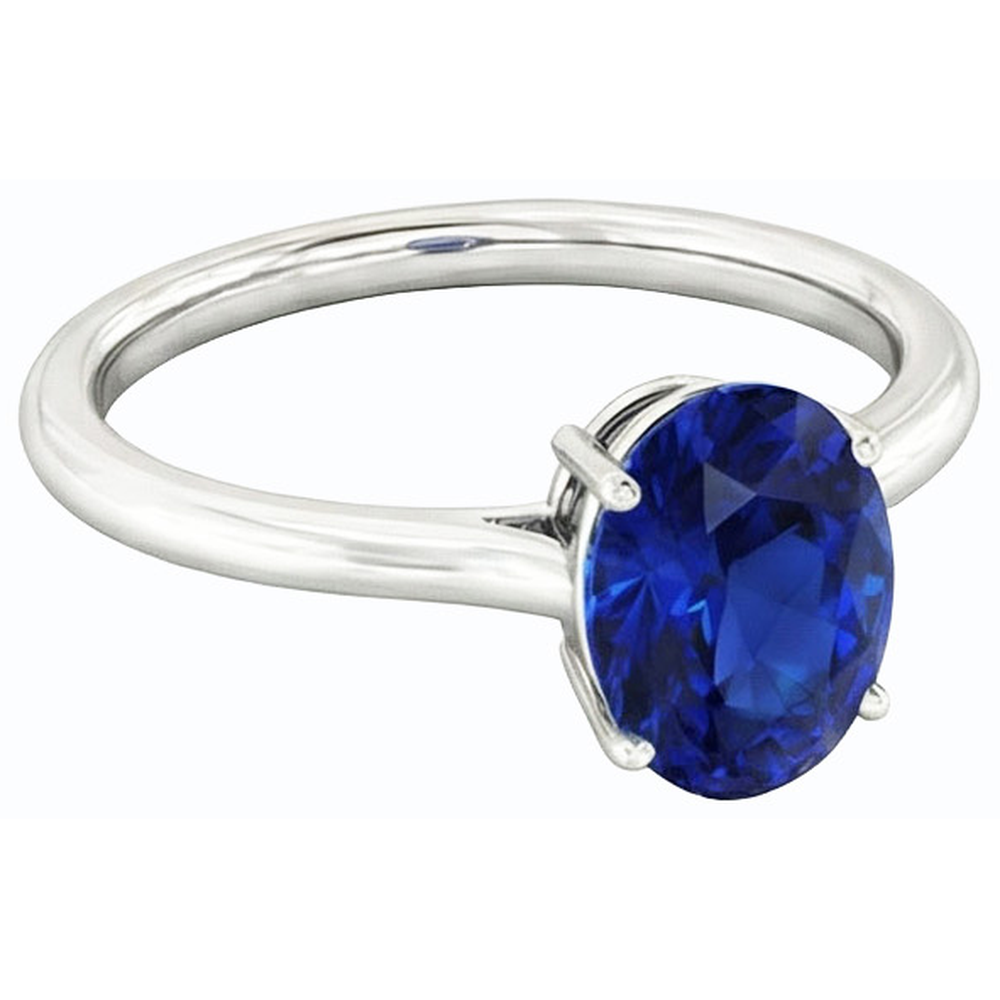Natural Real ( Not Lab Grown )  Solitaire Oval Deep Blue Sapphire Ring 2 Carats White Gold