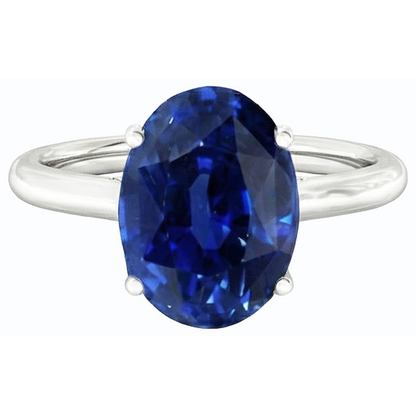 Natural Real ( Not Lab Grown )  Solitaire Oval Deep Blue Sapphire Ring 2 Carats White Gold
