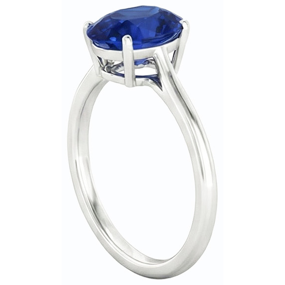 Natural Real ( Not Lab Grown )  Solitaire Oval Deep Blue Sapphire Ring 2 Carats White Gold