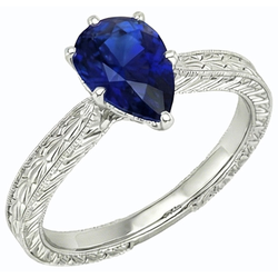 Natural Real ( Not Lab Grown )  Solitaire Pear Antique Style Blue Sapphire Ring 1.50 Carats White Gold