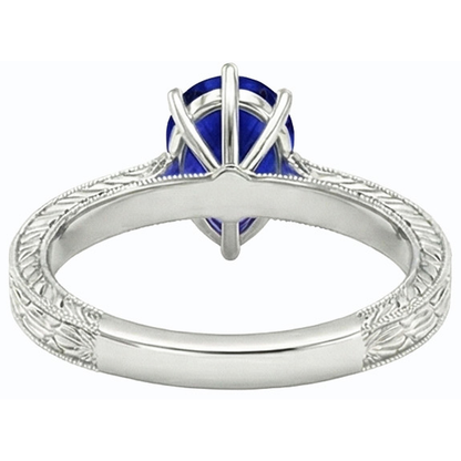 Natural Real ( Not Lab Grown )  Solitaire Pear Antique Style Blue Sapphire Ring 1.50 Carats White Gold
