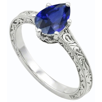 Natural Real ( Not Lab Grown )  Solitaire Pear Blue Sapphire Ring Antique Style 2 Carats Gold