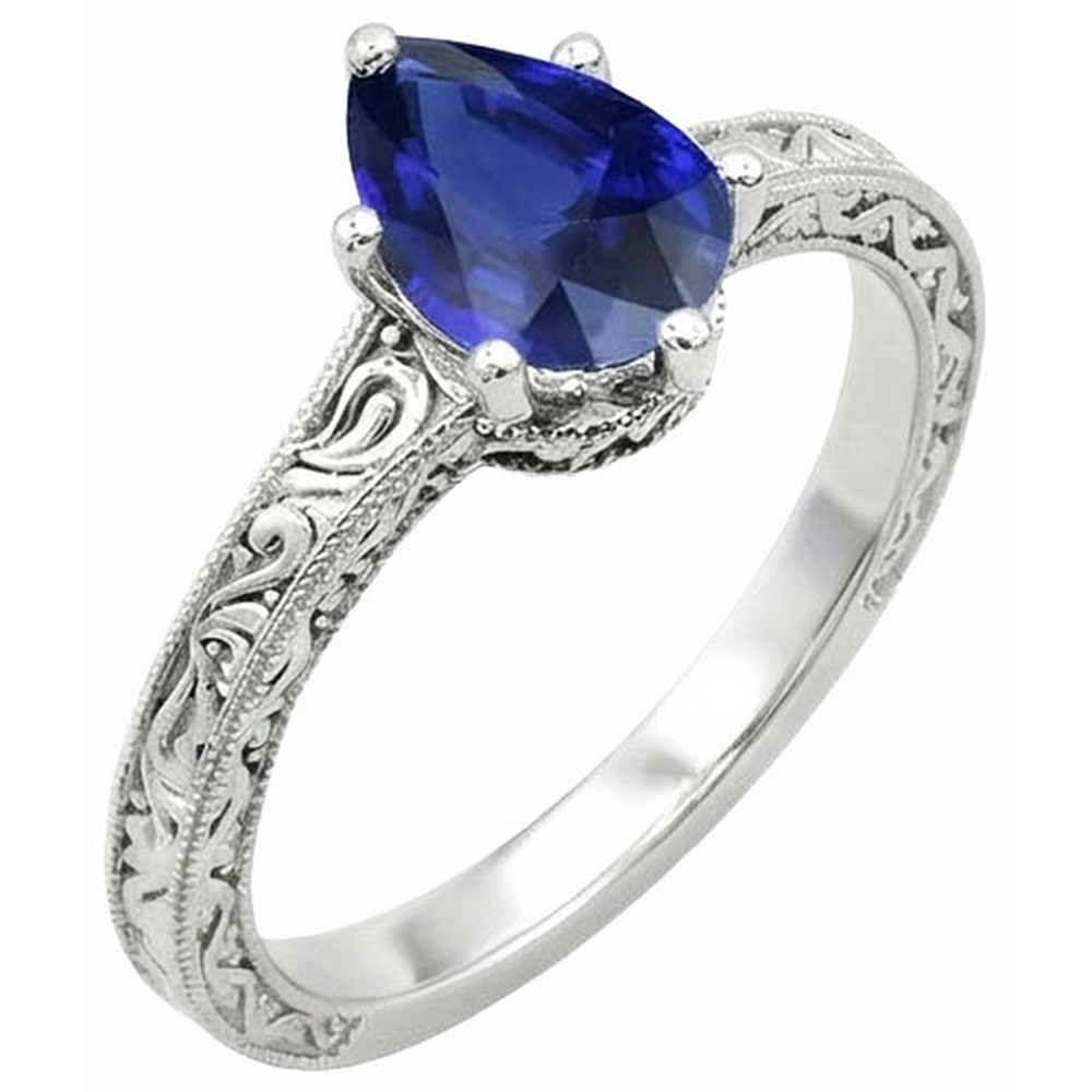 Natural Real ( Not Lab Grown )  Solitaire Pear Blue Sapphire Ring Antique Style 2 Carats Gold