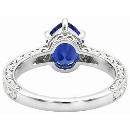 Natural Real ( Not Lab Grown )  Solitaire Pear Blue Sapphire Ring Antique Style 2 Carats Gold