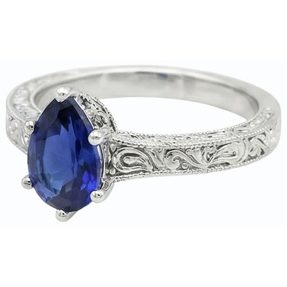 Natural Real ( Not Lab Grown )  Solitaire Pear Blue Sapphire Ring Antique Style 2 Carats Gold