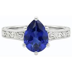 Natural Real ( Not Lab Grown )  Solitaire Pear Blue Sapphire Ring Antique Style 2 Carats Gold