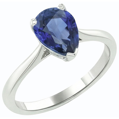 Natural Real ( Not Lab Grown )  Solitaire Pear Blue Sapphire Ring Prong Set 1.50 Carats