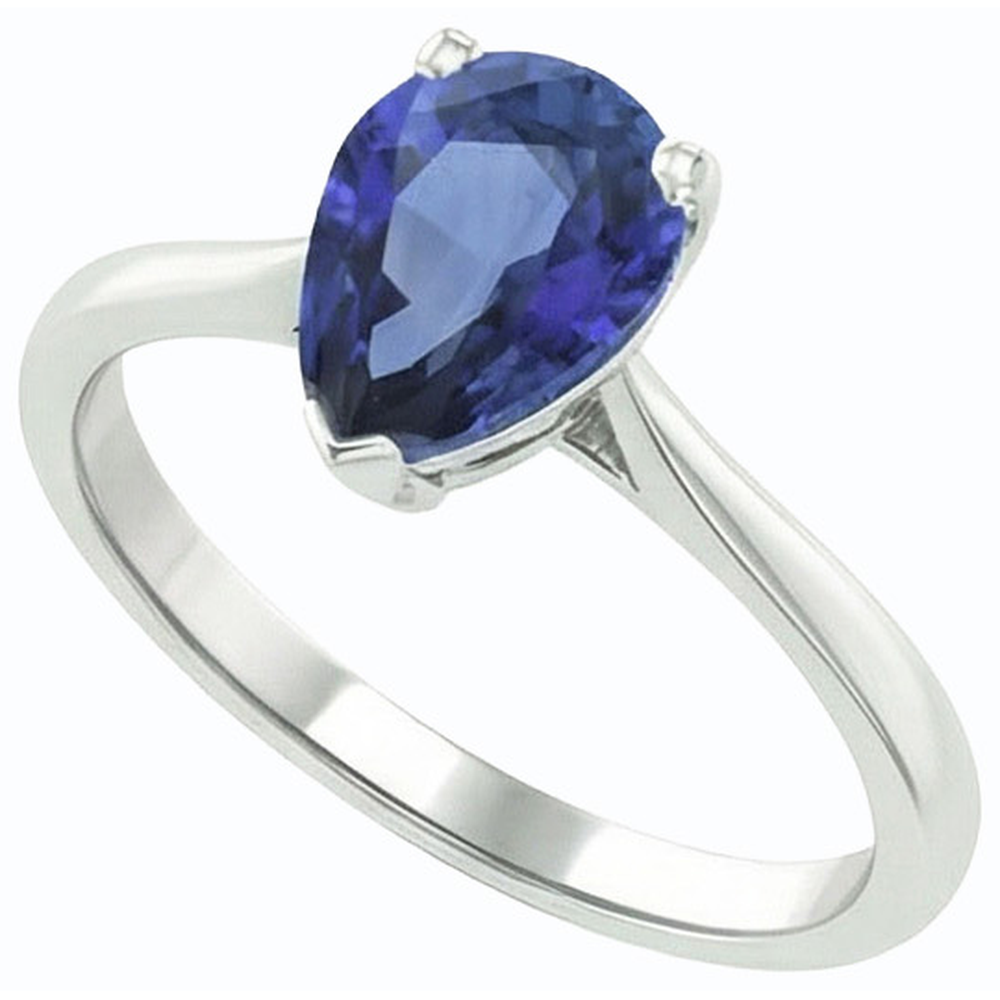 Natural Real ( Not Lab Grown )  Solitaire Pear Blue Sapphire Ring Prong Set 1.50 Carats
