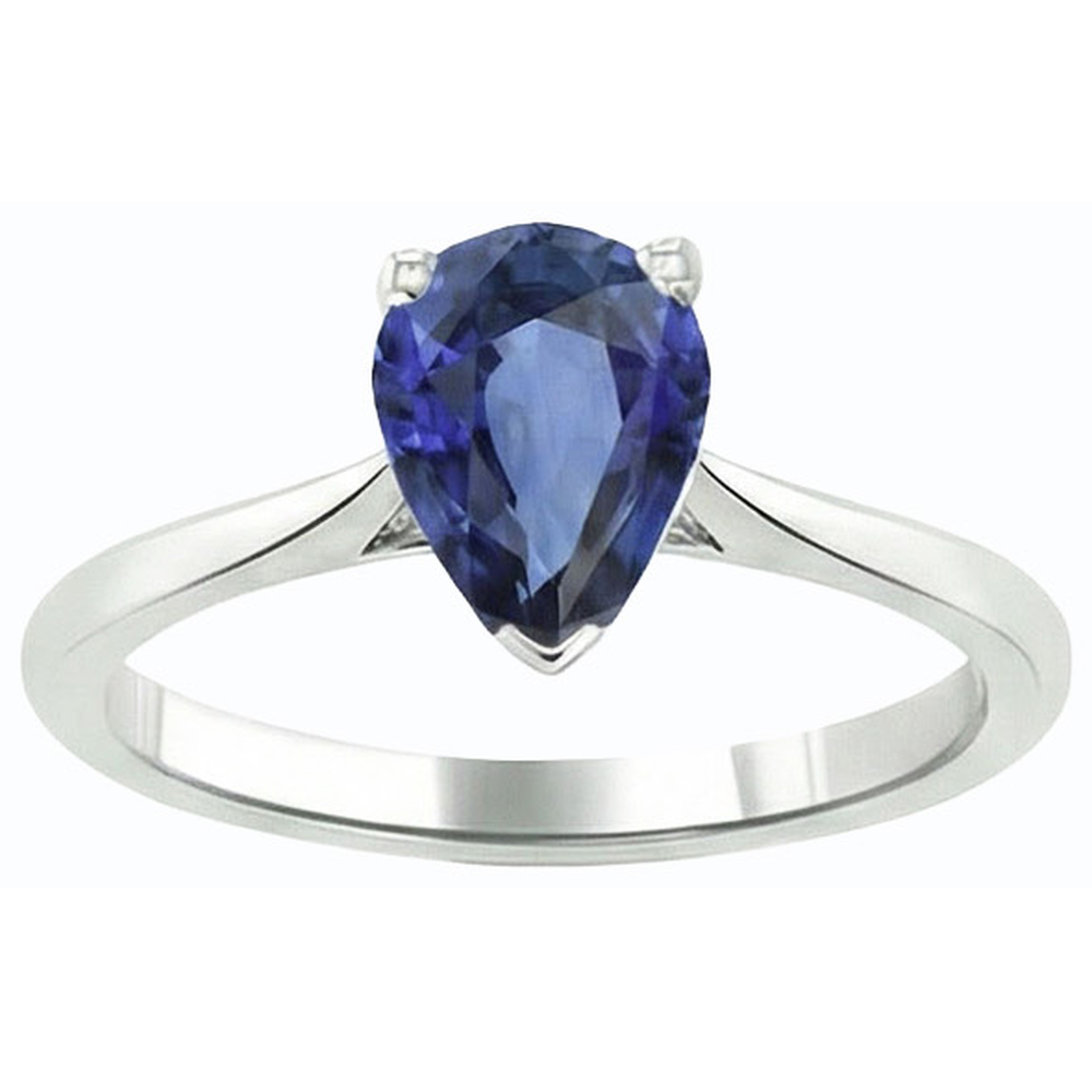 Natural Real ( Not Lab Grown )  Solitaire Pear Blue Sapphire Ring Prong Set 1.50 Carats