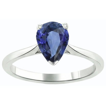 Natural Real ( Not Lab Grown )  Solitaire Pear Blue Sapphire Ring Prong Set 1.50 Carats