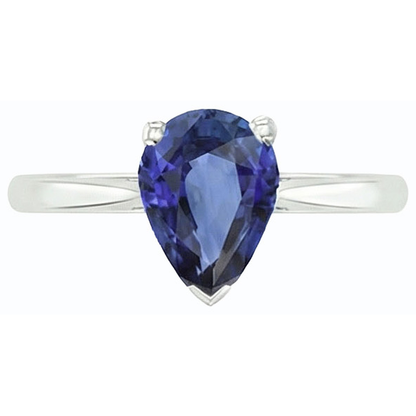 Natural Real ( Not Lab Grown )  Solitaire Pear Blue Sapphire Ring Prong Set 1.50 Carats