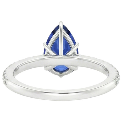 Natural Real ( Not Lab Grown )  Solitaire Pear Blue Sapphire Ring With Accents Pave Setting 5 Carats