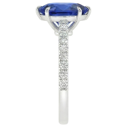 Natural Real ( Not Lab Grown )  Solitaire Pear Blue Sapphire Ring With Accents Pave Setting 5 Carats