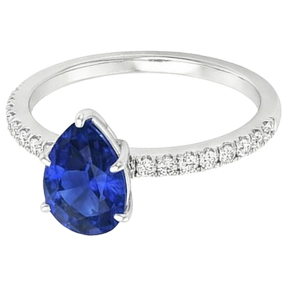 Natural Real ( Not Lab Grown )  Solitaire Pear Ceylon Sapphire Ring With Accents Pave Set 3.75 Carats