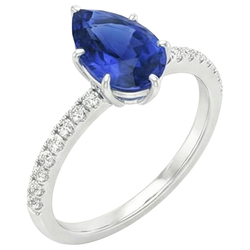 Natural Real ( Not Lab Grown )  Solitaire Pear Ceylon Sapphire Ring With Accents Pave Set 3.75 Carats