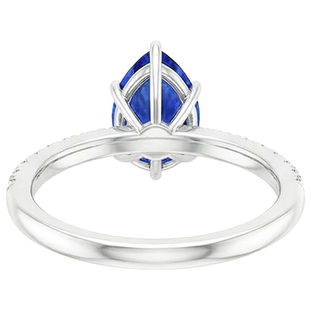 Natural Real ( Not Lab Grown )  Solitaire Pear Ceylon Sapphire Ring With Accents Pave Set 3.75 Carats