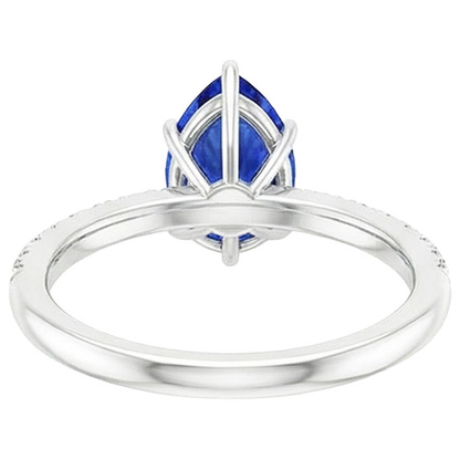 Natural Real ( Not Lab Grown )  Solitaire Pear Ceylon Sapphire Ring With Accents Pave Set 3.75 Carats