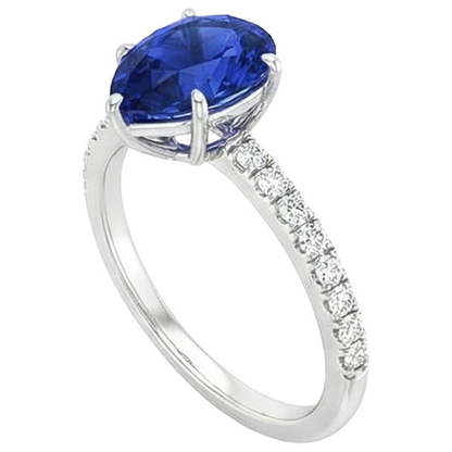 Natural Real ( Not Lab Grown )  Solitaire Pear Ceylon Sapphire Ring With Accents Pave Set 3.75 Carats
