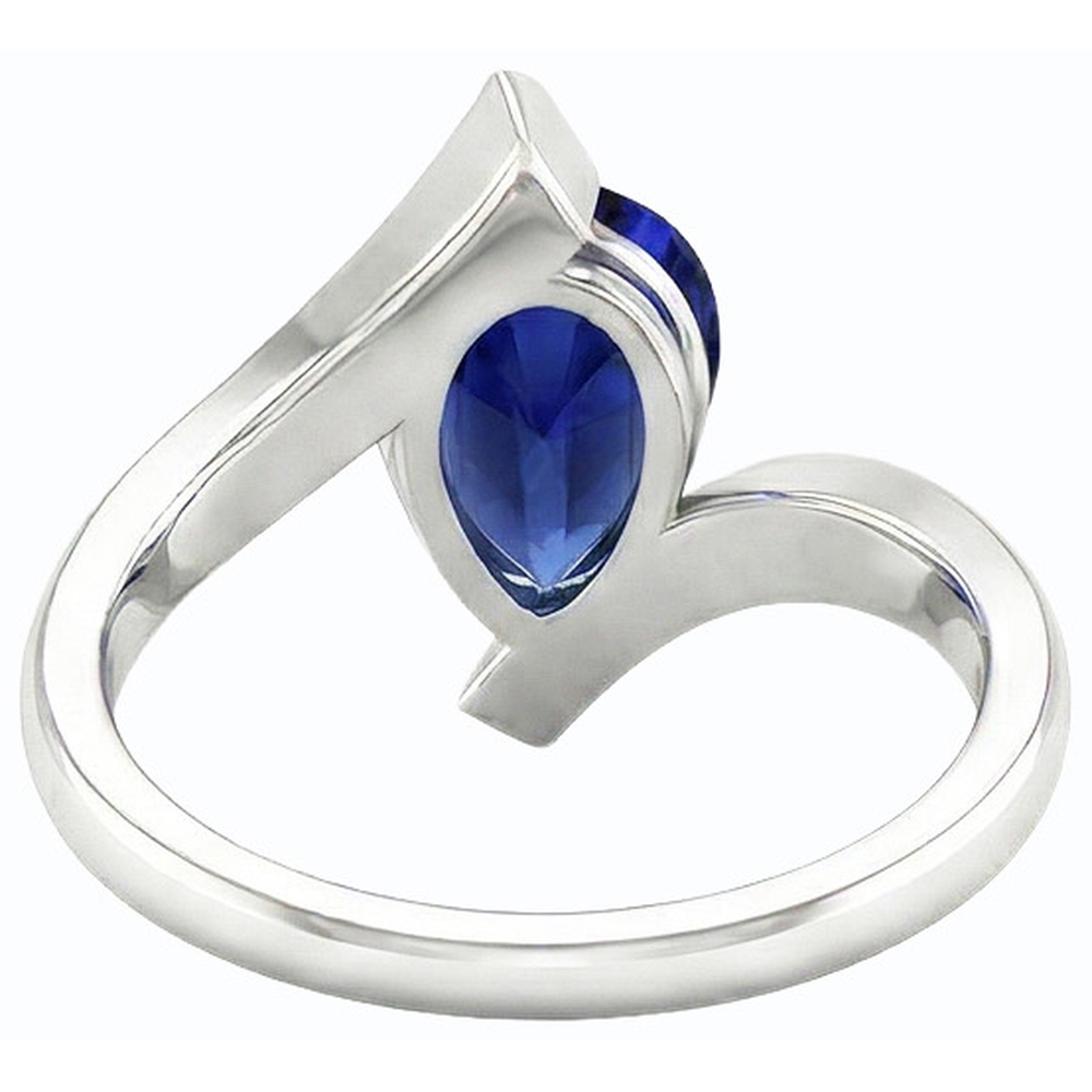 Natural Real ( Not Lab Grown )  Solitaire Pear Deep Blue Sapphire Ring 14K Gold Tension Style 2 Carats